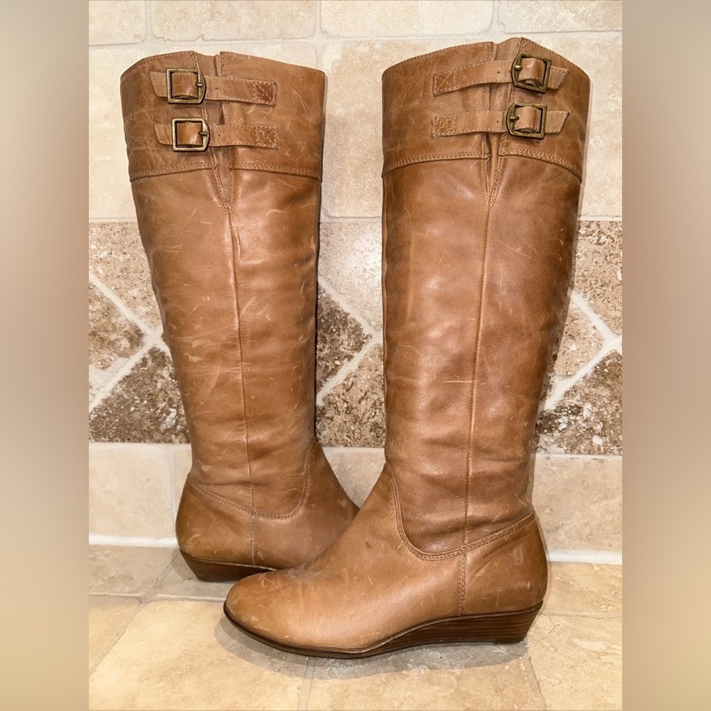 Arturo Chiang Women's Leather Zip Boots Knee High Riding Boots Size 6M Brown